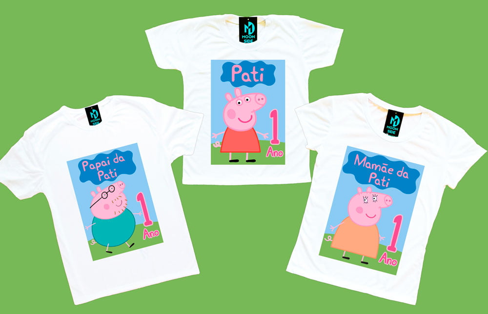 kit 3 camisetas peppa pig aniversário