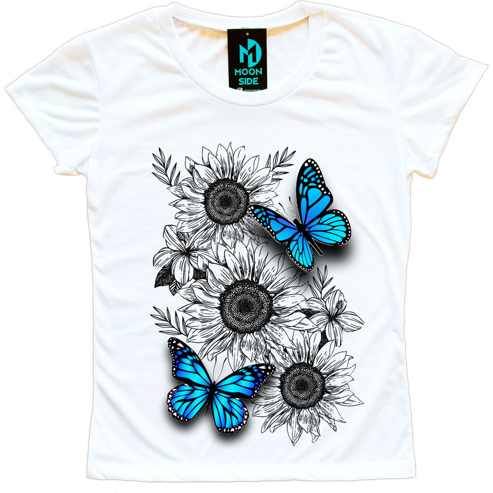 camiseta borboleta e girassol 