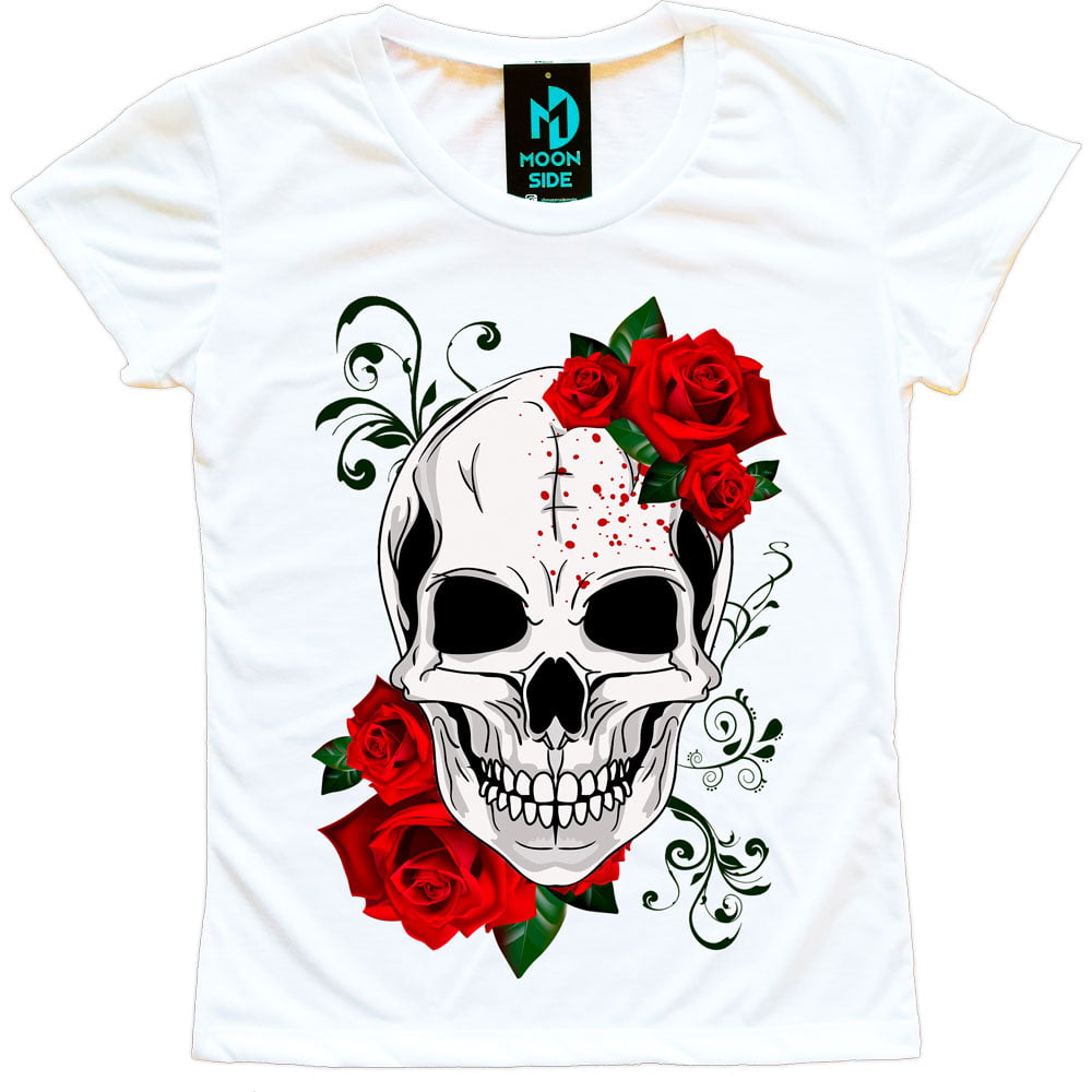oven Legacy Without camiseta caveira rosas - Moon Side Store