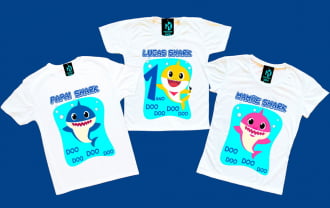 kit 3 camisetas Baby Shark aniversario