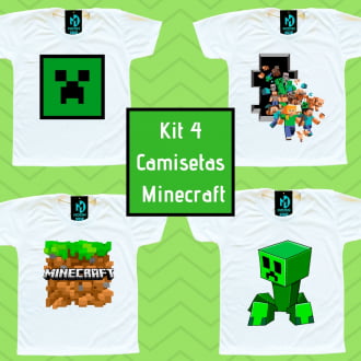 Kit 4 Camisetas Minecraft infantil